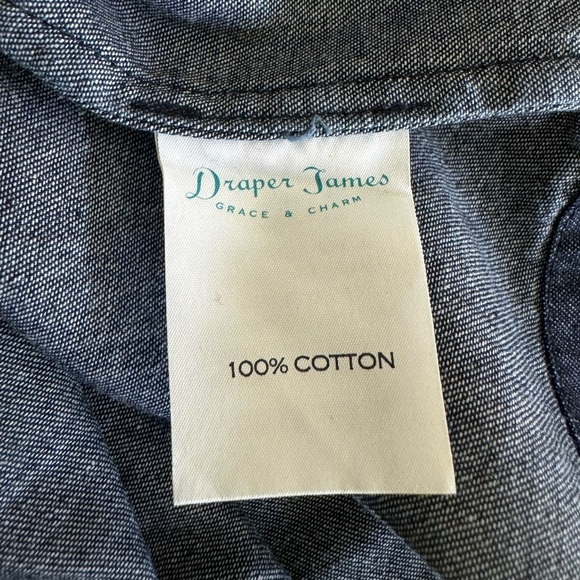 Draper James Chambray Ruffled Dark Denim 100% Cotton Shift Dress Size 10 - Picture 7 of 10